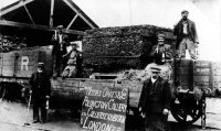Photograph of Pollington Colliery at Brinsley, which was owned by James Oakes & Co. The photograph shows one piece of coal on a railway wagon which was being transported for a Colliery Exhibition at London.