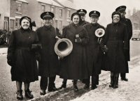The Somercotes Salvation Army Band, possibly dating from the 1960s. Left to right: Gladys Old; George Wild; Edna Hill; Tim Taylor (Band Master); Alan Taylor; Hilda Laurey; Sid Tomlinson