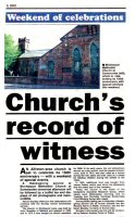 Newspaper article regarding the 150th anniversary of Birchwood Methodist Church, Birchwood Lane, built by John Smedley of Matlock and opened in 1853. The newspaper was published in 2003.
