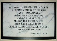 Oakes family Plaque in Skipness church.