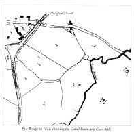 1821 Map of Pye Bridge shows the Canal Basin, river Erewash and Corn Mill