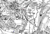 Map of Pye Bridge and Riddings, with Ironworks the Old Deeps and New Deeps mines are marked in red and blue respectively