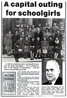 Newspaper article for visit of Somercotes Girls Senior School to the Houses of Parliament in London 1949