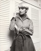 Model, wearing the new range of Dalkeith's 1975 knitwear