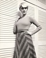 A model wearing clothes from the Dalkeith 1975 knitwear range