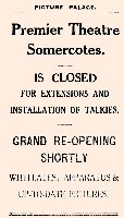 Newspaper Advertisement for the Premier Cinema giving notice of the closing for alterations to upgrade the Cinema for Talking Movies date not Known.