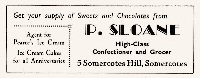 P. Sloane Confectioner & Grocer Somercotes Hill Newspaper Advertisement.