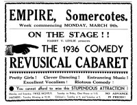 Newspaper Advertisement for the Empire Cinema at Somercotes 9th March 1936 for an on stage Cabaret revue.