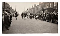 Scouts on Parade at Somercotes passing Taylor's Bakery shop on Nottingham Road 1930's thought to be an Hospital Parade.