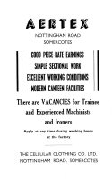 Aertex Nottingham Road, Somercotes, Advertisement for Machinists and Ironers, August 1962.