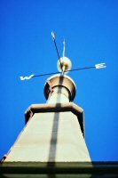 A view of the weather vane on Riddings Church taken from the Church Tower circa 1970's.