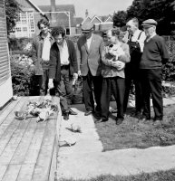 Local Pigeon Fanciers feature in Riddings Man's TV Play 5th August 1971 (Ripley & Heanor Newspaper Photograph).