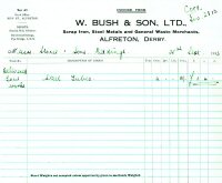 Sales Invoice for W. Bush & Son Ltd. Scrap Metal Merchant Birchwood Lane, Somercotes.
