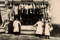 The photo depicts a very open fronted butchers shop, in Alfreton
Butchers Shop, King Street, Alfreton