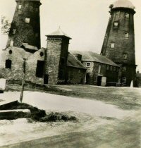 An undated photograph of the Riddings Windmills, named James and Sarah.
