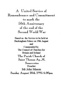 Church of St. Thomas Programme for the Commemoration of the 50th anniversary of the end of the Second World War, 20th August 1995.