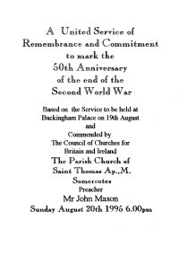 Church of St. Thomas Programme for the Commemoration of the 50th anniversary of the end of the Second World War, 20th August 1995.