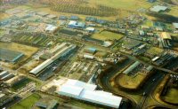 Aerial view of the Cotes Park Industrial Estate with the entrance slip road onto the A38 southbound