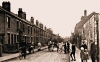 Somercotes - Leabrooks Road A photograph taken in the very early 1900s before construction of the Somercotes Land Society Building, extreme right.