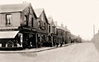 Somercotes, Nottingham Road. A photograph from the early 1900s. The shops on the left later became the Premier Electric Theatre, in 1912.