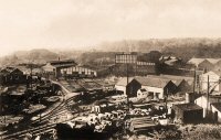 Photograph shows site layout and tramlines in the Ironworks 1949