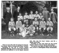 Somercotes Boys School 1921-22 Football Team with Headmaster Hezekiah Hicking and two other Teachers