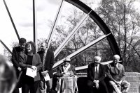 The opening of the Somercotes commemorative mining wheel by members of the Council and miners in 2001
