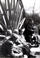 Members of the Council and miners at the opening of the Commemorative Mine Wheel in 2001