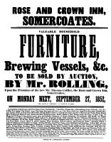 Sale notice for the Rose and Crown Lower Somercotes 27th September 1852 when all the Furniture and goods were up for sale.