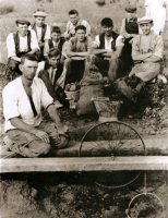 Miners during the 1921 Coal Strike at Hollyhurst Terrace (Dog Kennels) Riddings digging for Coal.