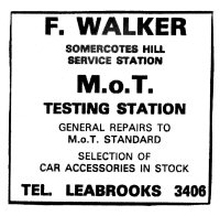 Newspaper advertisement for F. Walker, Somercotes Hill, Service Station