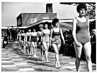 Swimwear parade was given by employees of Everlastic at the opening of Alfreton Lido on 15th May 1964.
