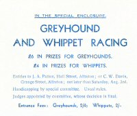 Advertisement for the Somercotes Dog & Whippet racing track.