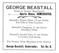 Advertisement for George Beastall, Wine & Spirit Merchant Oporto House, Somercotes 1927.