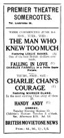 Newspaper advertisement for the Premier Theatre for the week commencing 3rd June 1935.