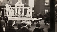 Somercotes Hospital Day Parade on Nottingham Road, passing Taylor & Sons Bakery in the 1930's.