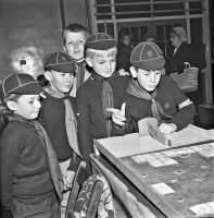 Somercotes Scouts at the opening of the Somercotes Bazaar 20th November 1967.