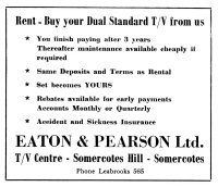 Advertisement for Eaton & Pearson Ltd. Television Centre Somercotes Hill, August 1962.