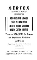 Aertex Nottingham Road, Somercotes, Advertisement for Machinists and Ironers, August 1962.
