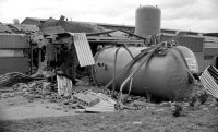 The Plyglass factory on the Cotes Park Industrial Estate after a fire had been extinguished. Ripley & Heanor Newspaper photograph date not known.