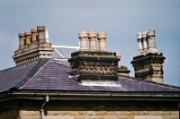 The ornate chimneys on the main building of Riddings House, circa 1970's.