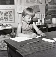 Jean Moore Riddings school girl wins the National Handwriting competition 19th July 1967 (Ripley & Heanor Newspaper photograph).