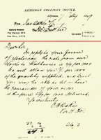 Letter from Riddings Colliery Office signed by C. H. Oakes on the 9th. July 1899 an inquiry to supply coal.